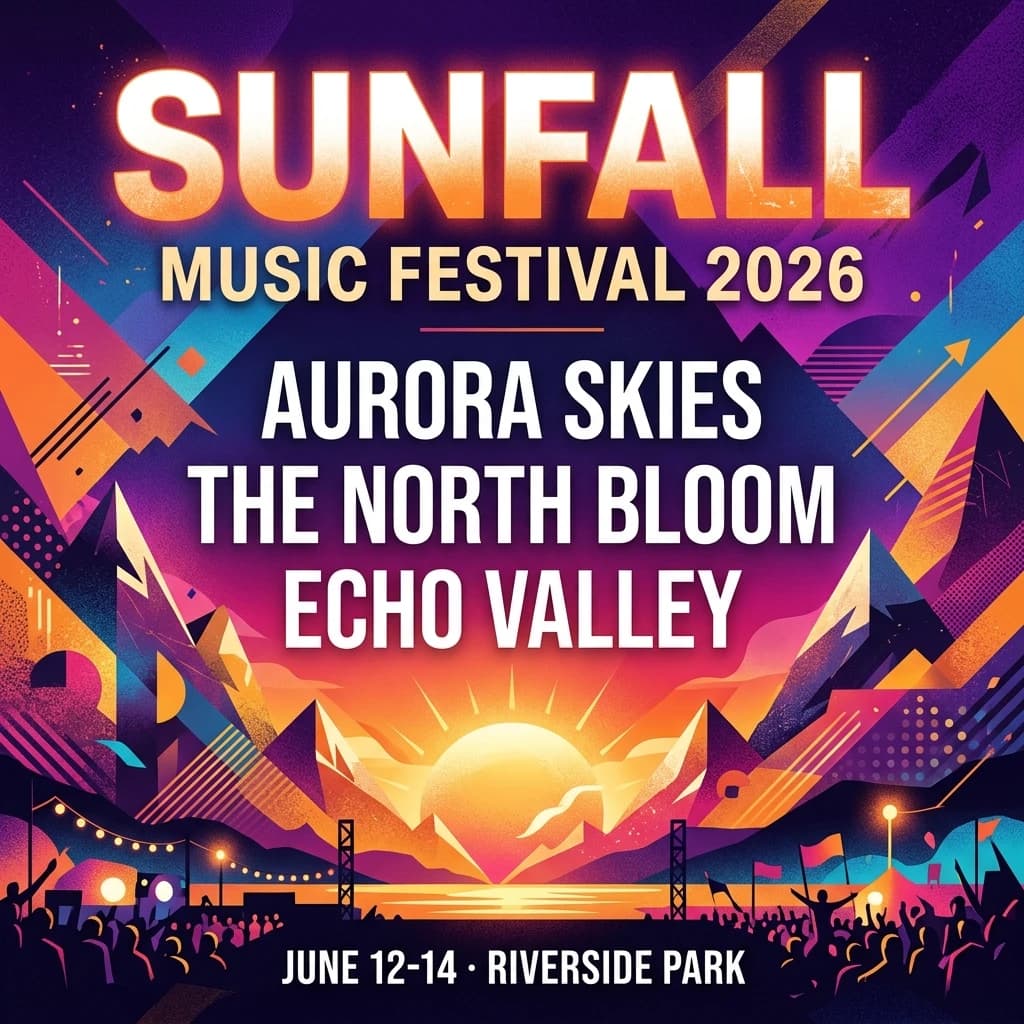 GPT Image 2 example: vibrant music festival poster with a legible headline and band lineup text