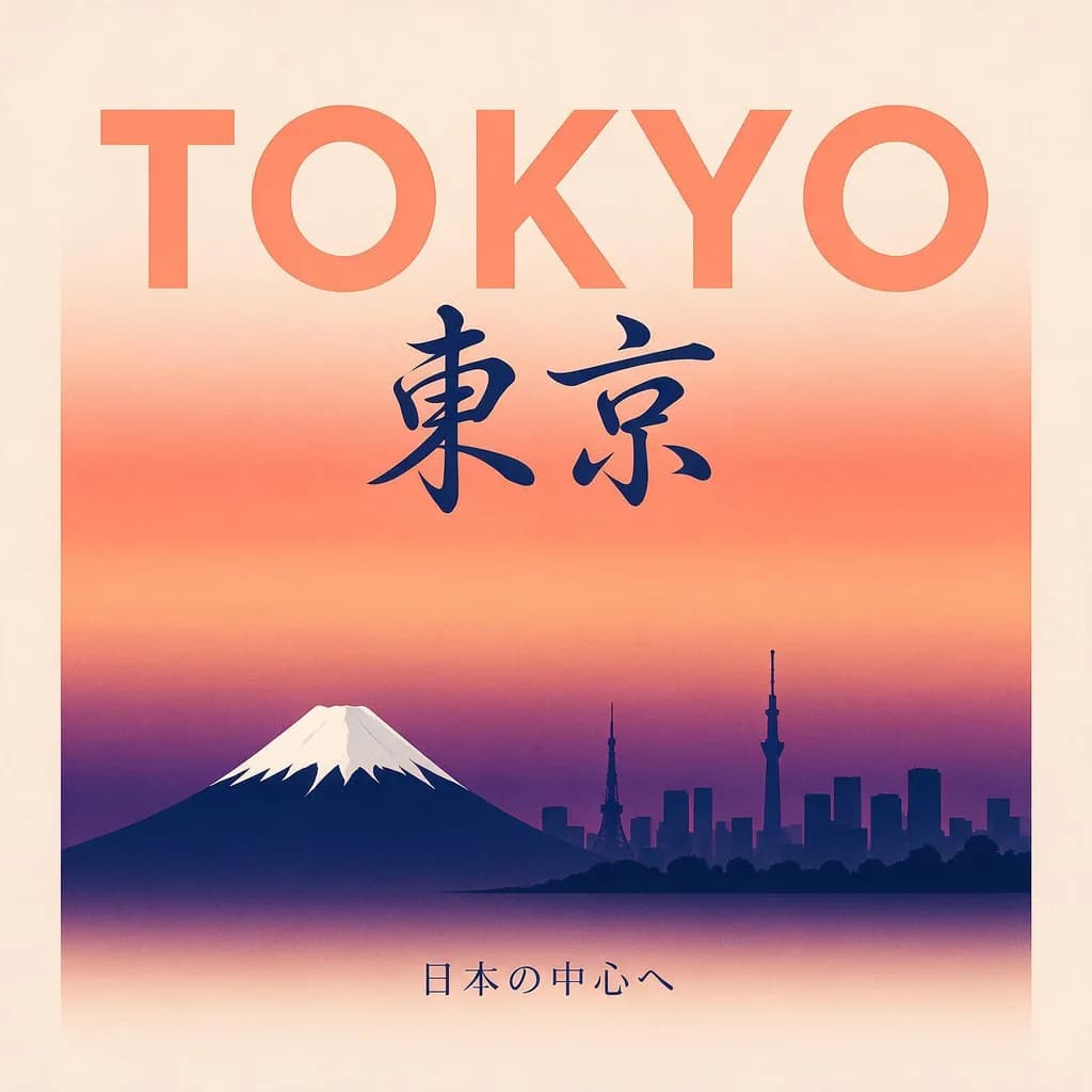 Seedream 5.0 Pro example: Tokyo travel poster with English headline and Japanese calligraphy rendered correctly