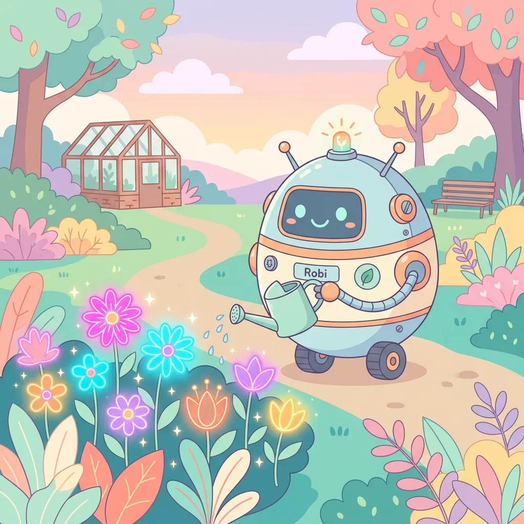 AI-generated flat illustration of a robot gardener