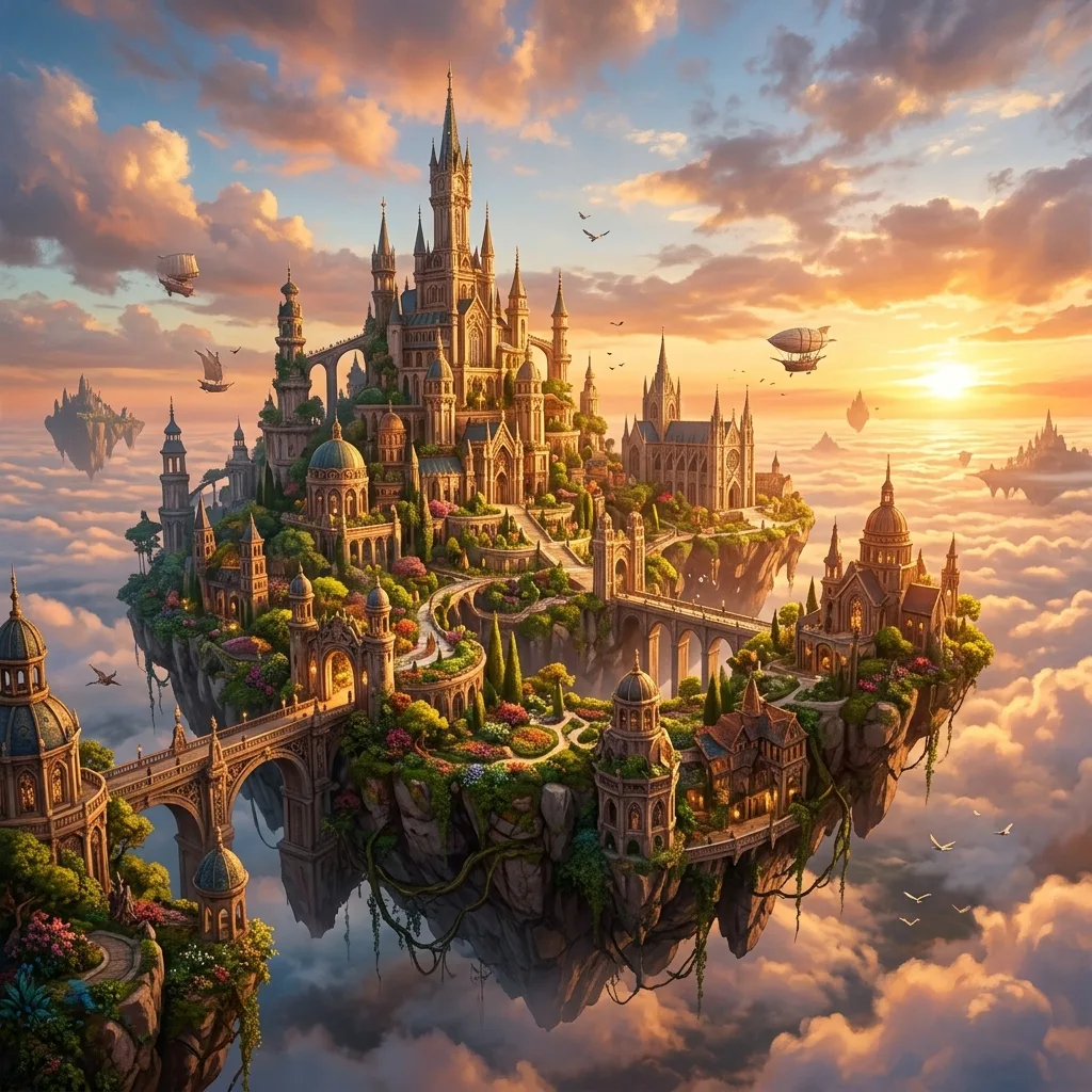 AI-generated concept art of a floating island city