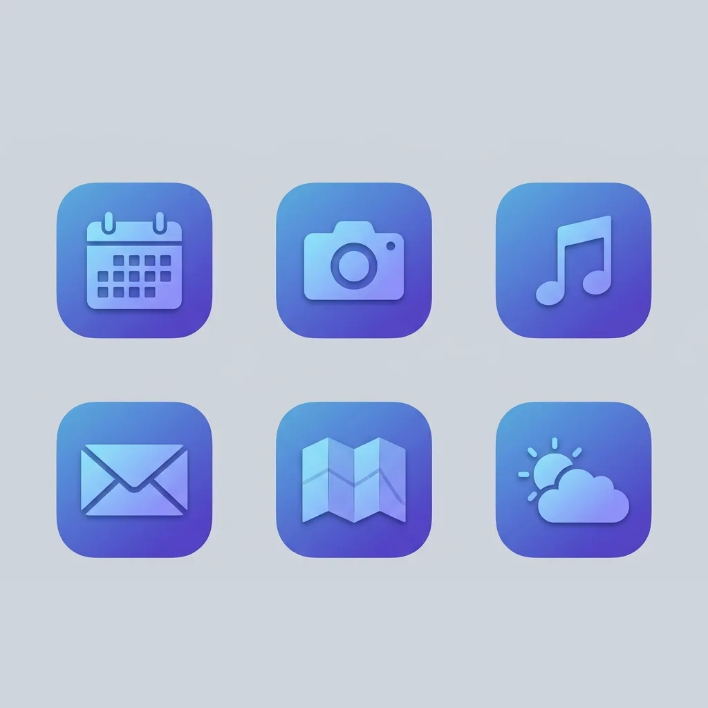 Grok Imagine 2.0 generated set of six app icons in a consistent flat gradient style