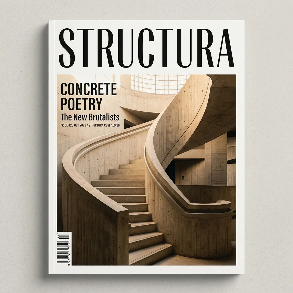 Grok Imagine 2.0 generated architecture magazine cover with masthead, cover lines, and barcode
