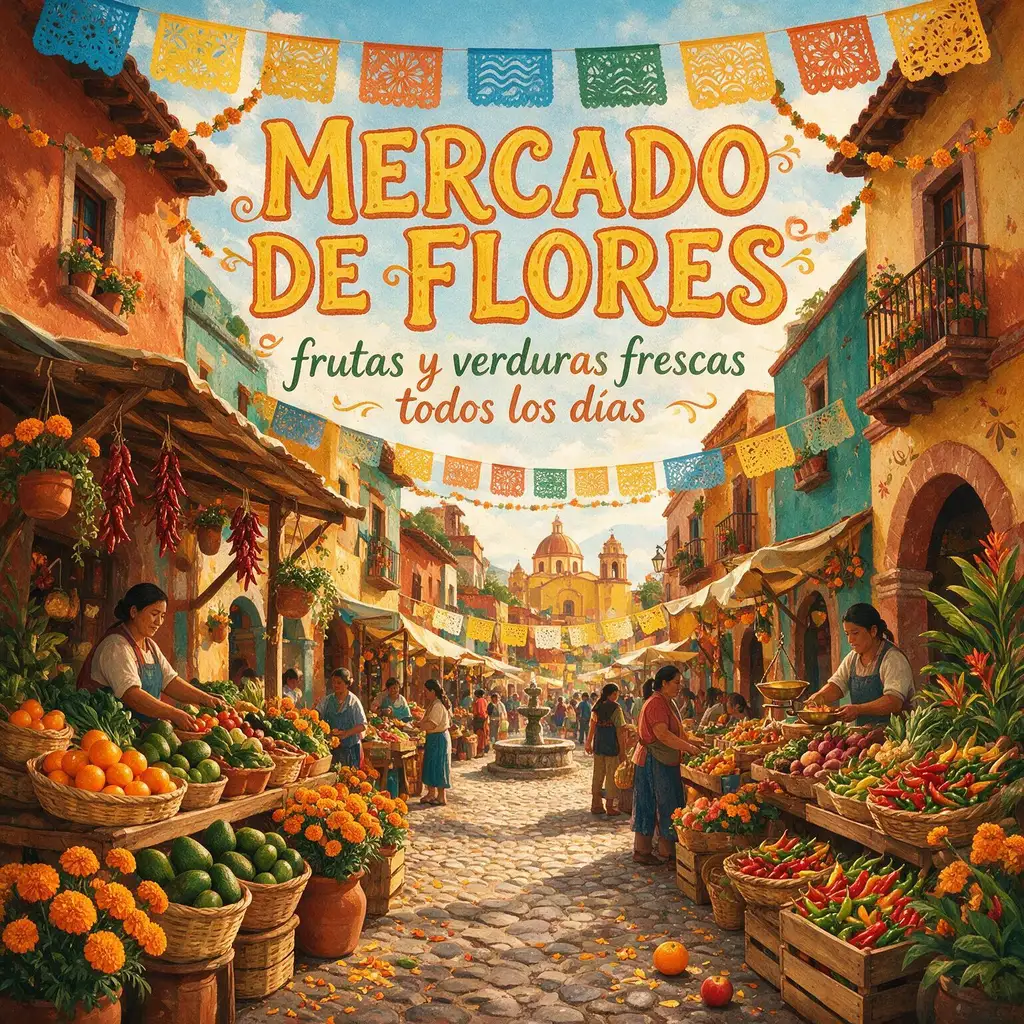 Seedream 5.0 Pro generated Mexican market poster with hand-painted Spanish lettering