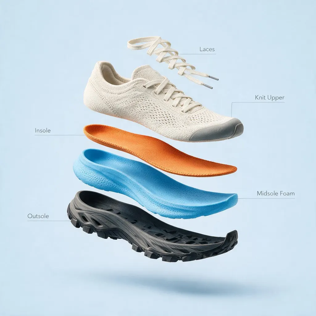 Seedream 5.0 Pro generated exploded view of a sneaker with five labeled layers
