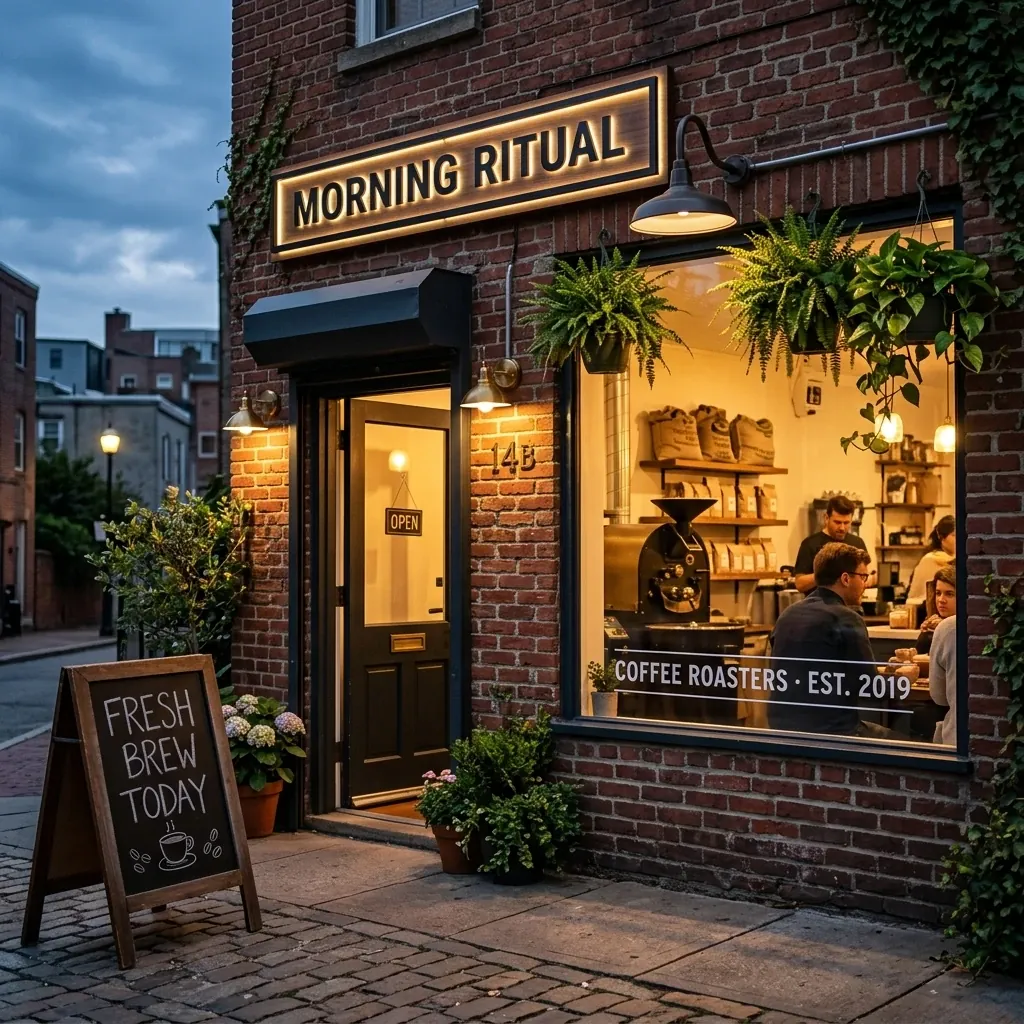 AI-generated coffee roastery storefront with crisp readable signage text — GPT Image 2 example