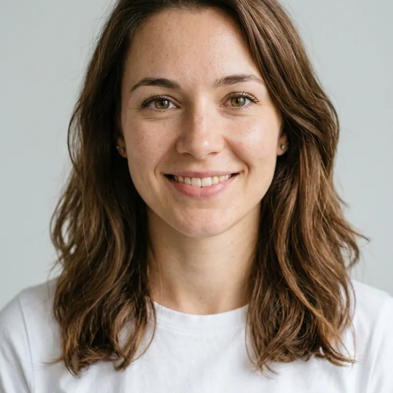 A woman's plain front-facing selfie in a white t-shirt