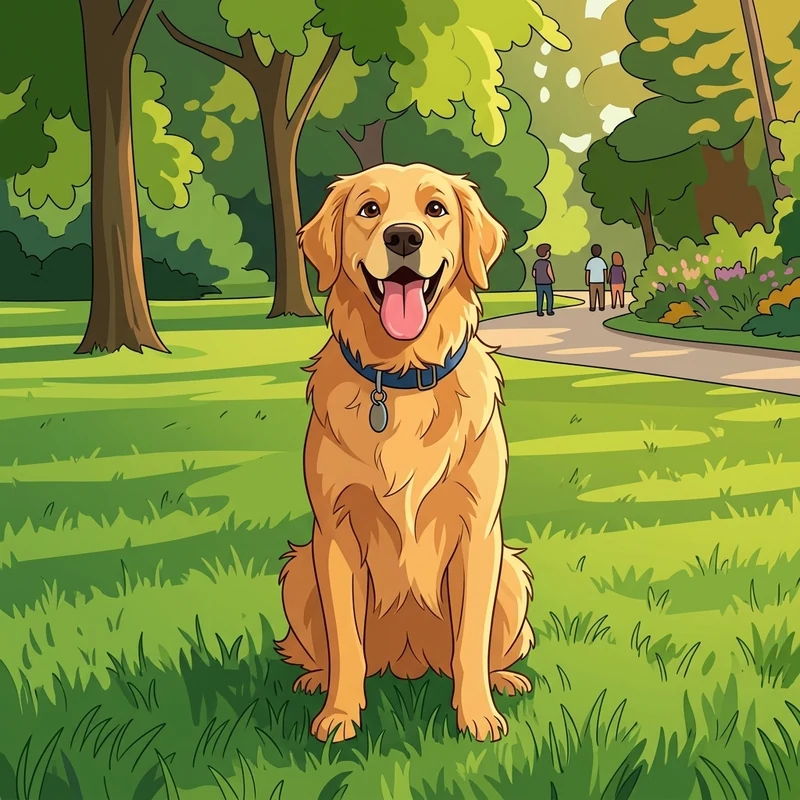The same dog redrawn as a fun cartoon illustration