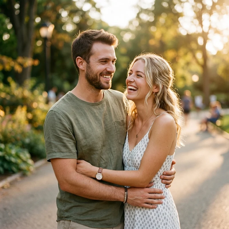 Original photo of a couple smiling outdoors