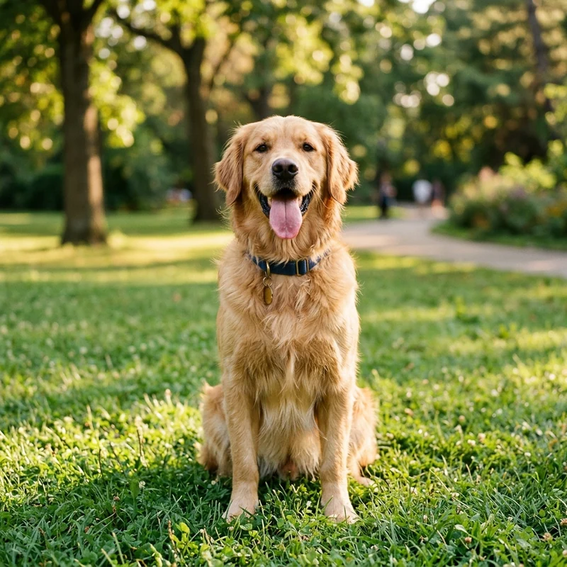 Original photo of a golden retriever sitting on grass
