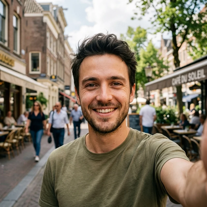 Original selfie photo of a smiling young man