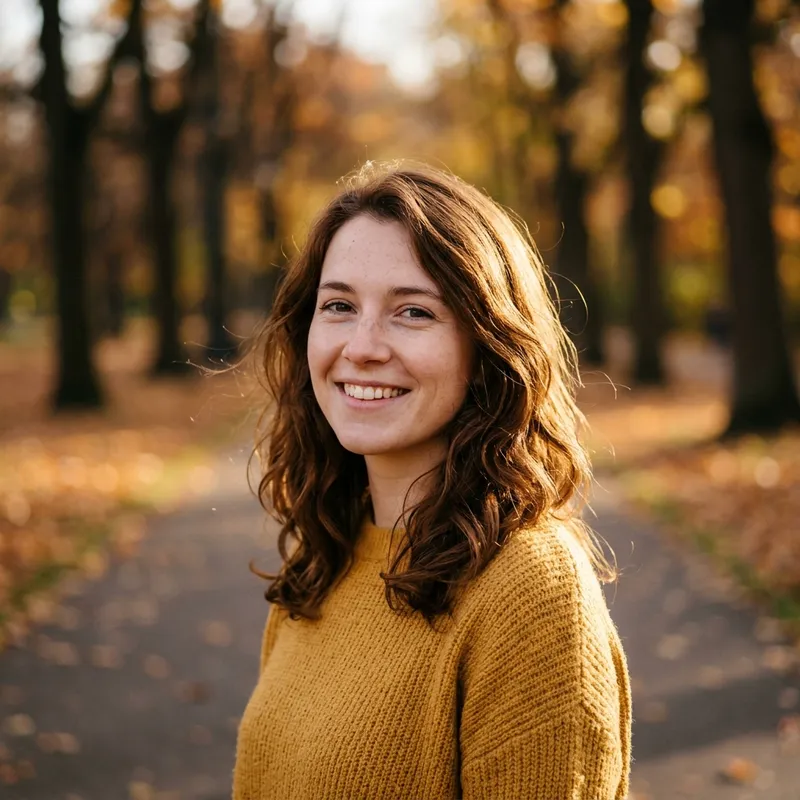 Original photo of a smiling young woman in an autumn park