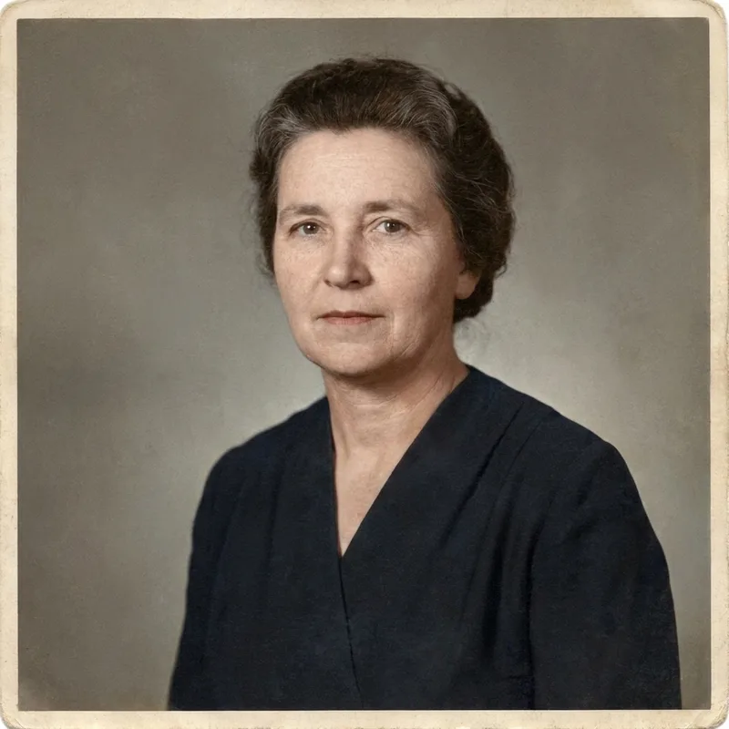 The same portrait with scratches and creases removed and the face sharpened