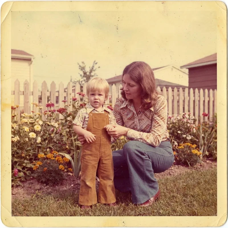Original faded, yellowed color photo with washed-out tones