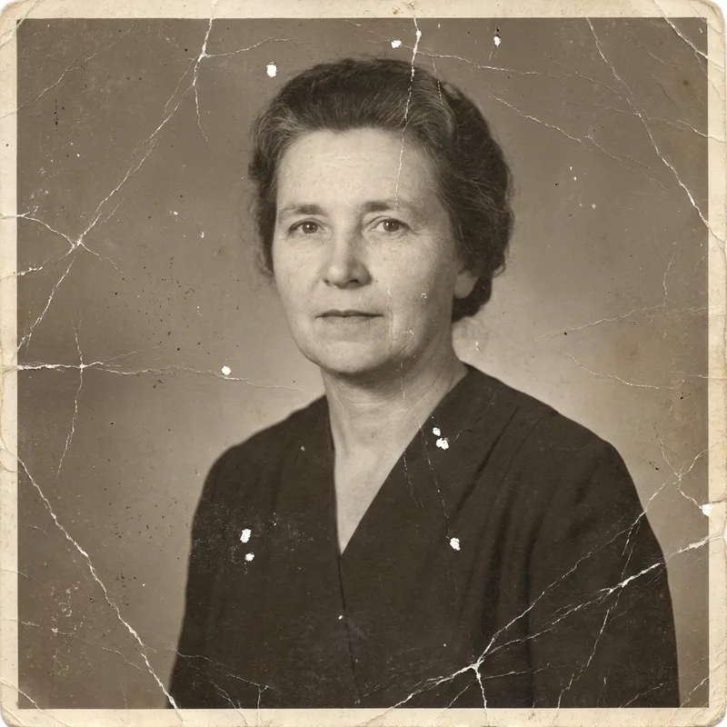 Original old portrait covered in scratches, creases and white spots